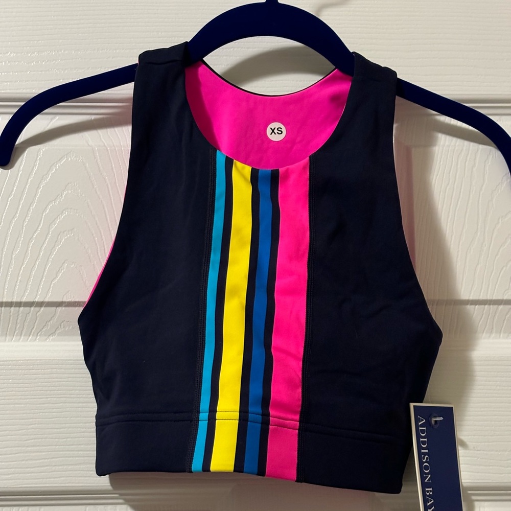 NWT Addison Bay Women's Logan Bra, Neon Pink/ Navy/ Bright Blue/ Alt Yellow XS